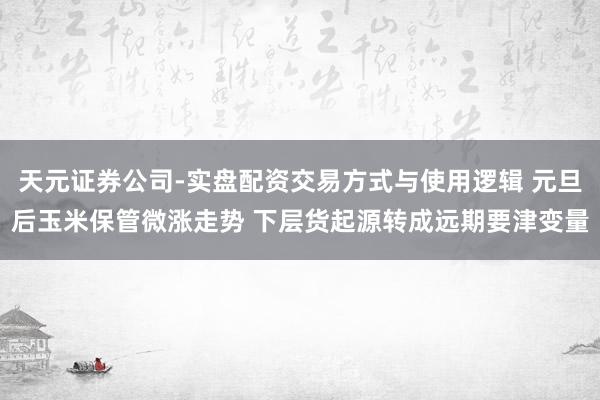 天元证券公司-实盘配资交易方式与使用逻辑 元旦后玉米保管微涨走势 下层货起源转成远期要津变量