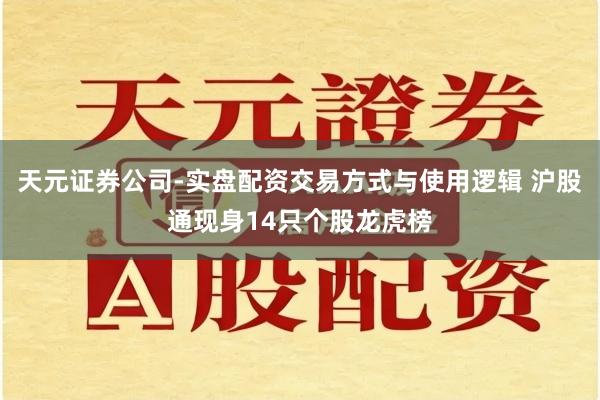 天元证券公司-实盘配资交易方式与使用逻辑 沪股通现身14只个股龙虎榜
